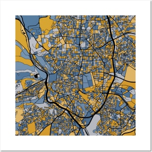 Madrid Map Pattern in Blue & Gold Posters and Art